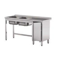 Stół przyścienny 2 zlewami i drzwiami skrzydłowymi 2200x600x850 mm | ASBER, STW-226/2-PL-L-HD