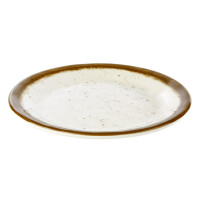 Kremowy, nakrapiany talerz z brązowym rantem 19 cm | APS, Stone Art