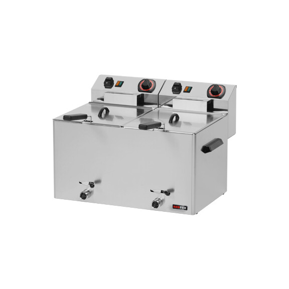 Frytkownica elektryczna z kranem, podwójna 8+8 l, 230 V | REDFOX, FE-77V