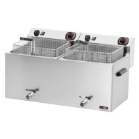 Frytkownica elektryczna z kranem, podwójna 11+11 l, 400 V | REDFOX, FE-1010T