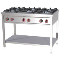 Kuchnia gazowa wolnostojąca z półką 1200x700x850 mm, 6 palników, 36 kW | REDFOX, SPB - 70/120 G