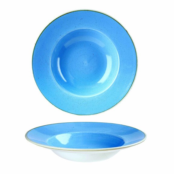 Niebieski talerz głęboki z szerokim rantem 24 cm | CHURCHILL, Stonecast Cornflower Blue