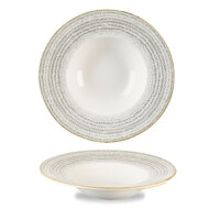 Biało-szary porcelanowy talerz głęboki z szerokim rantem 24 cm | CHURCHILL, Homespun Style Stone Gray