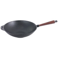 Żeliwny wok z drewnianym uchwytem, średnica 290 mm | CONTACTO, 5773/300