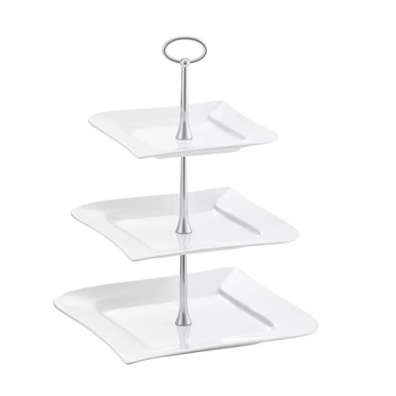 Porcelanowa patera 3 poziomowa 16/21/24,5 cm | AMBITION, Fala