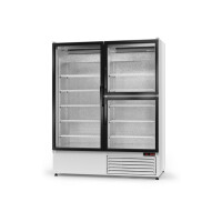 Szafa chłodnicza jednostronnie przeszklona z drzwiami skrzydłowymi, dwukomorowa, trzydrzwiowa, agregat dolny, wentylator, 3 kl., 1400x720x2000 mm | RA
