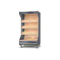 Regał piekarniczy z frontem malowanym, oświetlenie LED, lustra górne, półki bukowe pochylone, boki proste z płyty meblowej, 860x1000x2030 mm | RAPA, R
