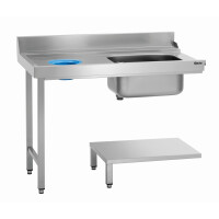 Stół przelotowy lewy do zmywarek ze stali nierdzewnej ze zlewem i otworem na odpadki 1200x720x850 mm | BARTSCHER, DS-LI1BAS