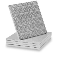 Podkład pod tort, ciasto, tekturowy, kwadratowy, srebrny, 25x25x1,2 cm | MODECOR, 30623H