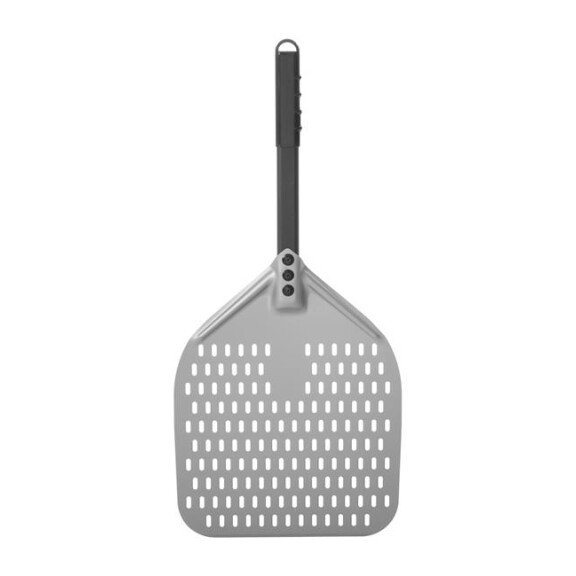 Łopata do pizzy z perforacją i krótką rączką, kwadratowa z twardego anodowanego aluminium, 350x710 mm | HENDI, 618080