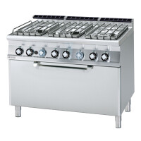 Kuchnia gazowa z nierdzewnym rusztem i piekarnikiem 3,5+3x5,5+2x7,5 kW, 1200x700x900 mm | RM GASTRO, CF6 - 712 G/P
