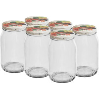 Słoik twist-off 900 ml z kolorową zakrętką fi 82/6 - 6 szt. | BROWIN, 132903