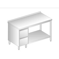Stół przyścienny ze stali nierdzewnej z 2 szufladami i półką 1900x700x850 mm | DORA METAL, DM-3114