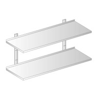 Półka wisząca przestawna ze stali nierdzewnej podwójna z powierzchnią płaską 700x300x700 mm | DORA METAL, DM-3503