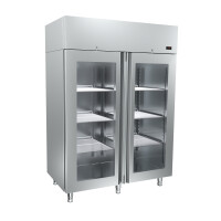 Szafa chłodnicza podwójna ze stali nierdzewnej z drzwiami przeszklonymi 1340 l, 1440x821x2050 mm | DORA METAL, DM-92609 Standard