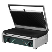 Grill elektryczny kontaktowy panini szeroki, 2 płyty ryflowane, 545x410x205 mm | RESTO QUALITY, RN102