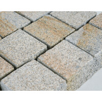 Kostka granitowa cięto-łupana płomieniowana szaro-ruda STRZELIN (10x10x6)