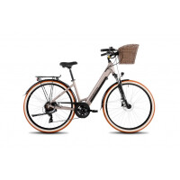Rower miejski elektryczny ProEco by Romet Wave AN 1.0 2025 + koszyk - szampański, Kolor szampański, Rozmiar ramy 17"