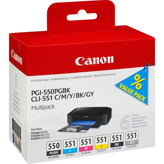 Canon 6496B005 Multipack PGI-550 + CLI-551 BK/C/M/Y/GY 6 tuszy orygina