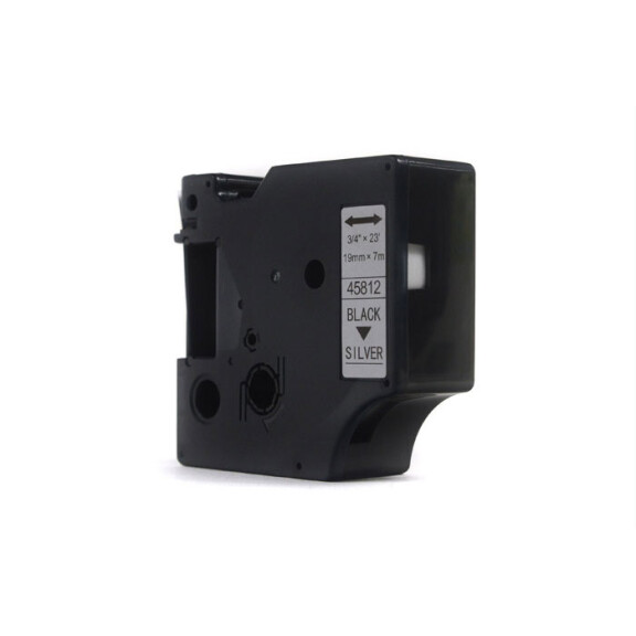 Zgodny z taśmy Dymo D1 45812 nadruk czarny na srebrnym tle 19mm x 7m