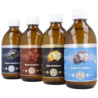 Niejonowe Nano srebro, złoto, miedź, platyna koloidalna, zestaw 4 butelek po 300 ml