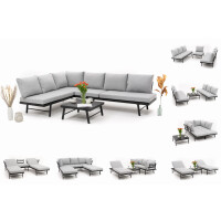 zestaw ogrodowy aluminiowy BORA modułowy leżak narożnik sofa stolik - grafitowo szary