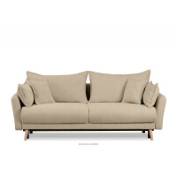 Jasnobeżowa sofa z funkcją spania w tkaninie baranek BELMOS