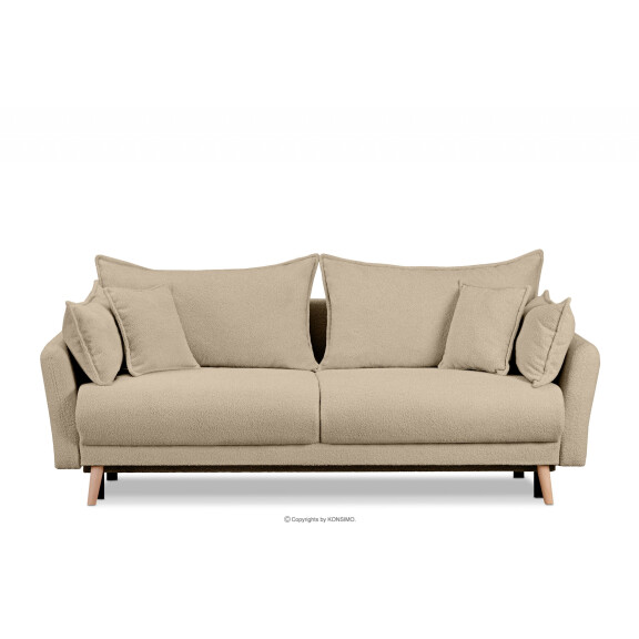 Jasnobeżowa sofa z funkcją spania w tkaninie baranek BELMOS
