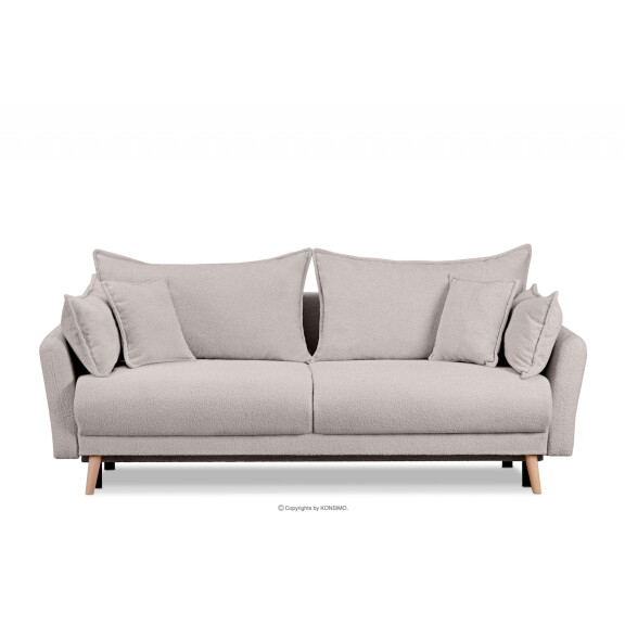 Szara sofa z funkcją spania w tkaninie baranek BELMOS