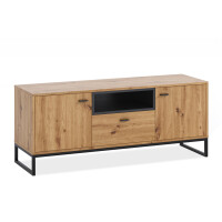 Szafka RTV na czarnych nóżkach dąb artisan PERLA