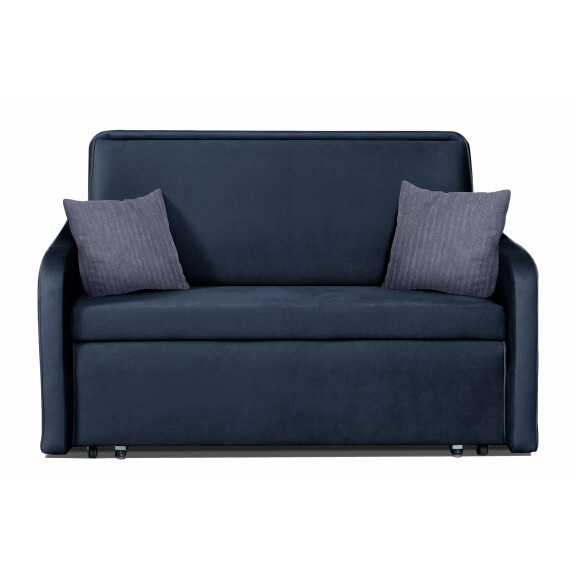 Prosta sofa 2 osobowa z poduszkami sztruks granatowa PIRO