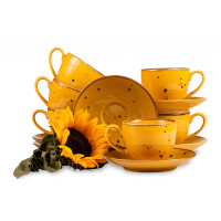 Zestaw dużych filiżanek ze spodkiem polska porcelana dla 6 osób Cottage Yellow ALUMINA