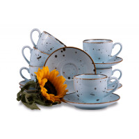 Zestaw dużych filiżanek ze spodkiem polska porcelana dla 6 osób Cottage Sky ALUMINA