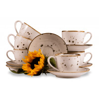 Zestaw dużych filiżanek ze spodkiem polska porcelana dla 6 osób Cottage Cream ALUMINA
