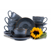 Zestaw dużych filiżanek ze spodkiem polska porcelana dla 6 osób Cottage Graphit ALUMINA