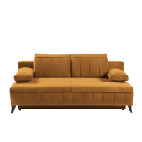 Sofa z funkcją spania z podłokietnikami welur musztarda VENTI