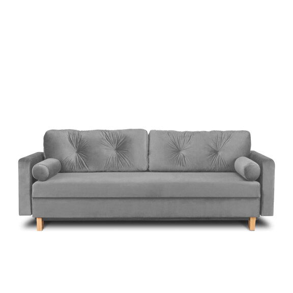Szara sofa welurowa 3 osobowa rozkładana ERISO