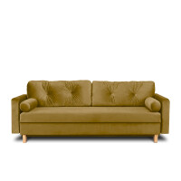 Żółta welurowa sofa 3 osobowa rozkładana ERISO