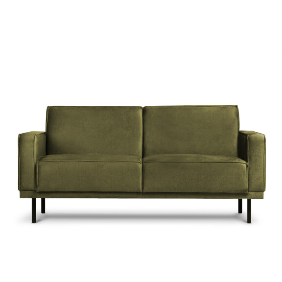Prosta sofa dwuosobowa na metalowych nóżkach oliwkowa BARO