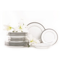 Serwis obiadowy polska porcelana 18 elementów biały / platynowy wzór dla 6 os. GEOS PLATIN