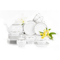 Serwis herbaciany polska porcelana 6 os. 15 elementów biały / platynowy wzór NEW HOLLIS PLATIN