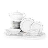 Serwis obiadowy polska porcelana 6 os. 24 elementy biały / platynowy wzór NEW HOLLIS PLATIN