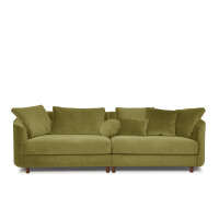 Duża sofa welurowa na drewnianych nóżkach oliwkowa JUNI