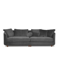 Duża sofa welurowa na drewnianych nóżkach szara JUNI