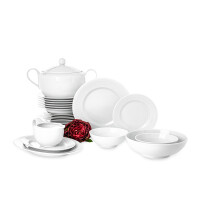 Duży zestaw obiadowy porcelana 25 elementów biały / wzór koronki dla 6 os. AMELIA BIAŁA KORONKA