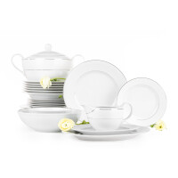 Zestaw obiadowy porcelana 25 elementów biały / srebrny wzór dla 6 os. AMELIA SATYNA