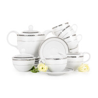 Zestaw kawowy porcelana 9 elementów biały / platynowy wzór dla 6 os. AMELIA PLATYNA