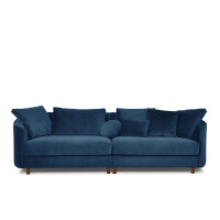 Duża sofa welurowa na drewnianych nóżkach granatowa JUNI