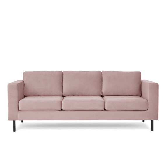 Welurowa sofa 3 osobowa na metalowych nóżkach różowa TOZZI