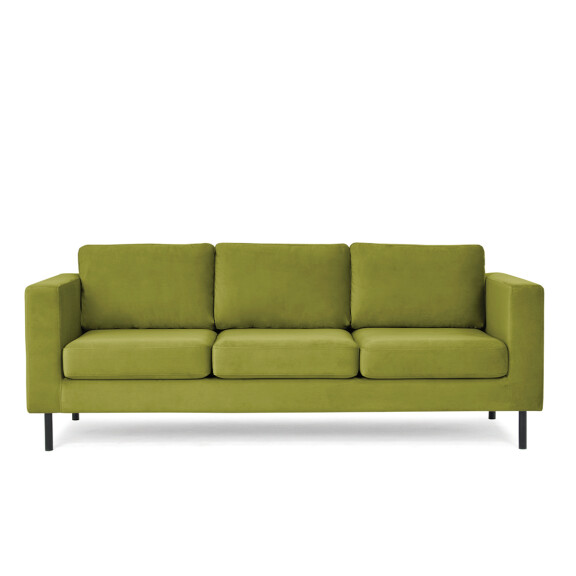 Welurowa sofa 3 osobowa na metalowych nóżkach oliwkowa TOZZI